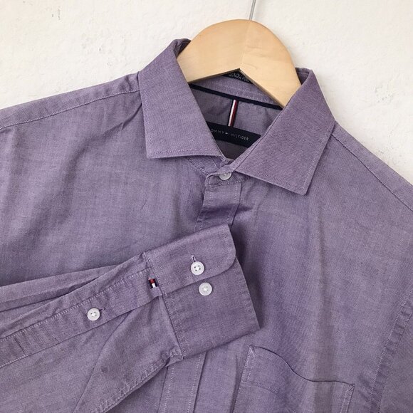 Tommy Hilfiger Regular Fit Long Sleeve Purple Iridescent Shirt | size 15 -15 1/2 - Picture 1 of 8